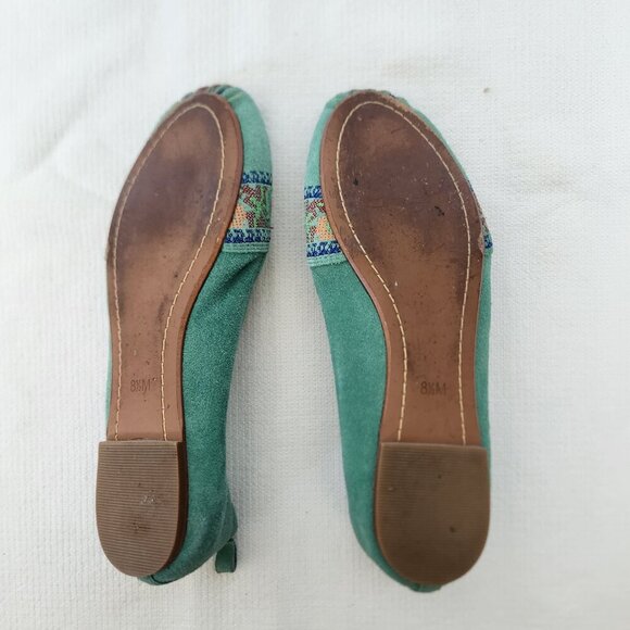 Latigo Begonia Anthropologie Size 8.5M Flats Embroidered Leather Suede Teal Boho - Picture 8 of 9